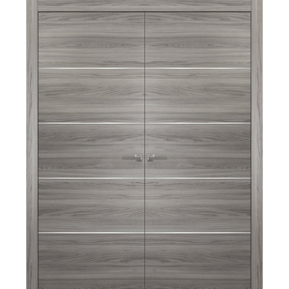 French Double Interior Doors with Hardware | Planum 0020 Ginger Ash | Panel Frame Trims | Bathroom Bedroom Interior Sturdy Door - BUILDMYPLACE