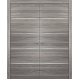 French Double Interior Doors with Hardware | Planum 0020 Ginger Ash | Panel Frame Trims | Bathroom Bedroom Interior Sturdy Door - BUILDMYPLACE