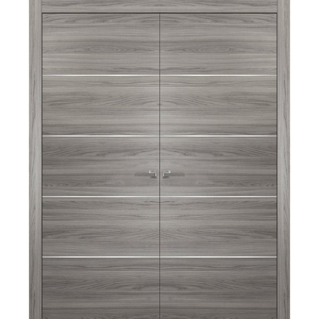French Double Interior Doors with Hardware | Planum 0020 Ginger Ash | Panel Frame Trims | Bathroom Bedroom Interior Sturdy Door - BUILDMYPLACE