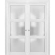French Double Panel Lite Doors with Hardware | Lucia 2552 White Silk with Frosted Glass | Panel Frame Trims | Bathroom Bedroom Interior Sturdy Door - BUILDMYPLACE