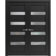 French Double Panel Lite Doors with Hardware | Quadro 4113 Matte Black with Frosted Glass | Panel Frame Trims | Bathroom Bedroom Interior Sturdy Door - BUILDMYPLACE