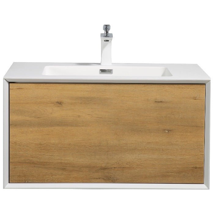 Frescia White Oak Floating / Wall Mounted Bathroom Vanity With Acrylic Sink - BUILDMYPLACE