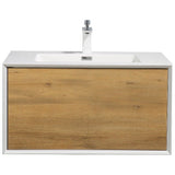 Frescia White Oak Floating / Wall Mounted Bathroom Vanity With Acrylic Sink - BUILDMYPLACE