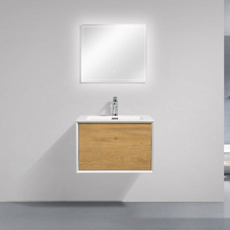 Frescia White Oak Floating / Wall Mounted Bathroom Vanity With Acrylic Sink - BUILDMYPLACE