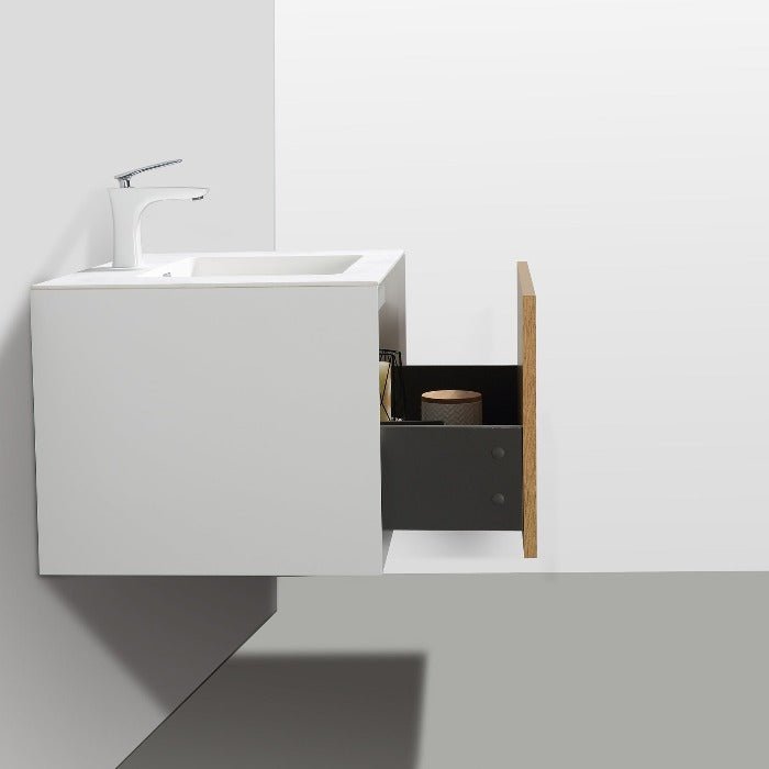 Frescia White Oak Floating / Wall Mounted Bathroom Vanity With Acrylic Sink - BUILDMYPLACE