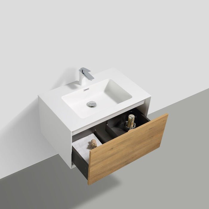 Frescia White Oak Floating / Wall Mounted Bathroom Vanity With Acrylic Sink - BUILDMYPLACE