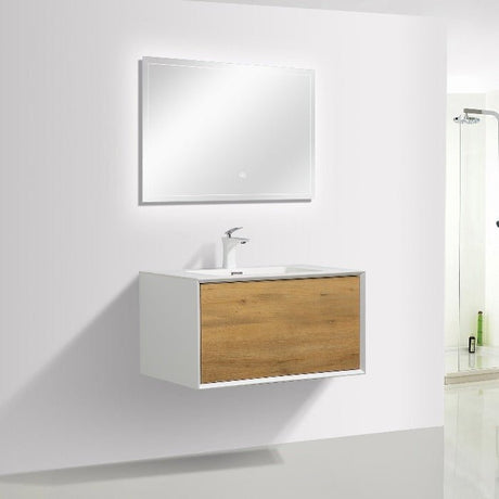 Frescia White Oak Floating / Wall Mounted Bathroom Vanity With Acrylic Sink - BUILDMYPLACE