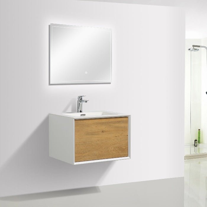 Frescia White Oak Floating / Wall Mounted Bathroom Vanity With Acrylic Sink - BUILDMYPLACE