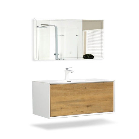 Frescia White Oak Floating / Wall Mounted Bathroom Vanity With Acrylic Sink - BUILDMYPLACE