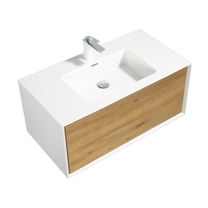 Frescia White Oak Floating / Wall Mounted Bathroom Vanity With Acrylic Sink - BUILDMYPLACE