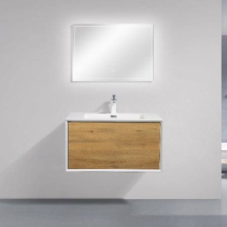 Frescia White Oak Floating / Wall Mounted Bathroom Vanity With Acrylic Sink - BUILDMYPLACE