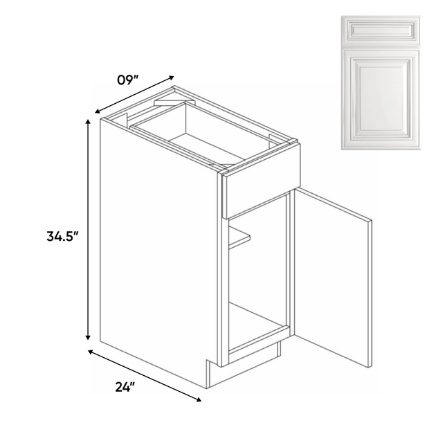 Full Height - Single Door Base Cabinets - 9 in W x 34.5 in H x 24 in D - AO - BUILDMYPLACE