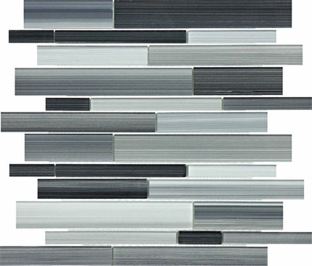 Fusion Carbon Random Strip Glossy Glass Mosaic - BUILDMYPLACE