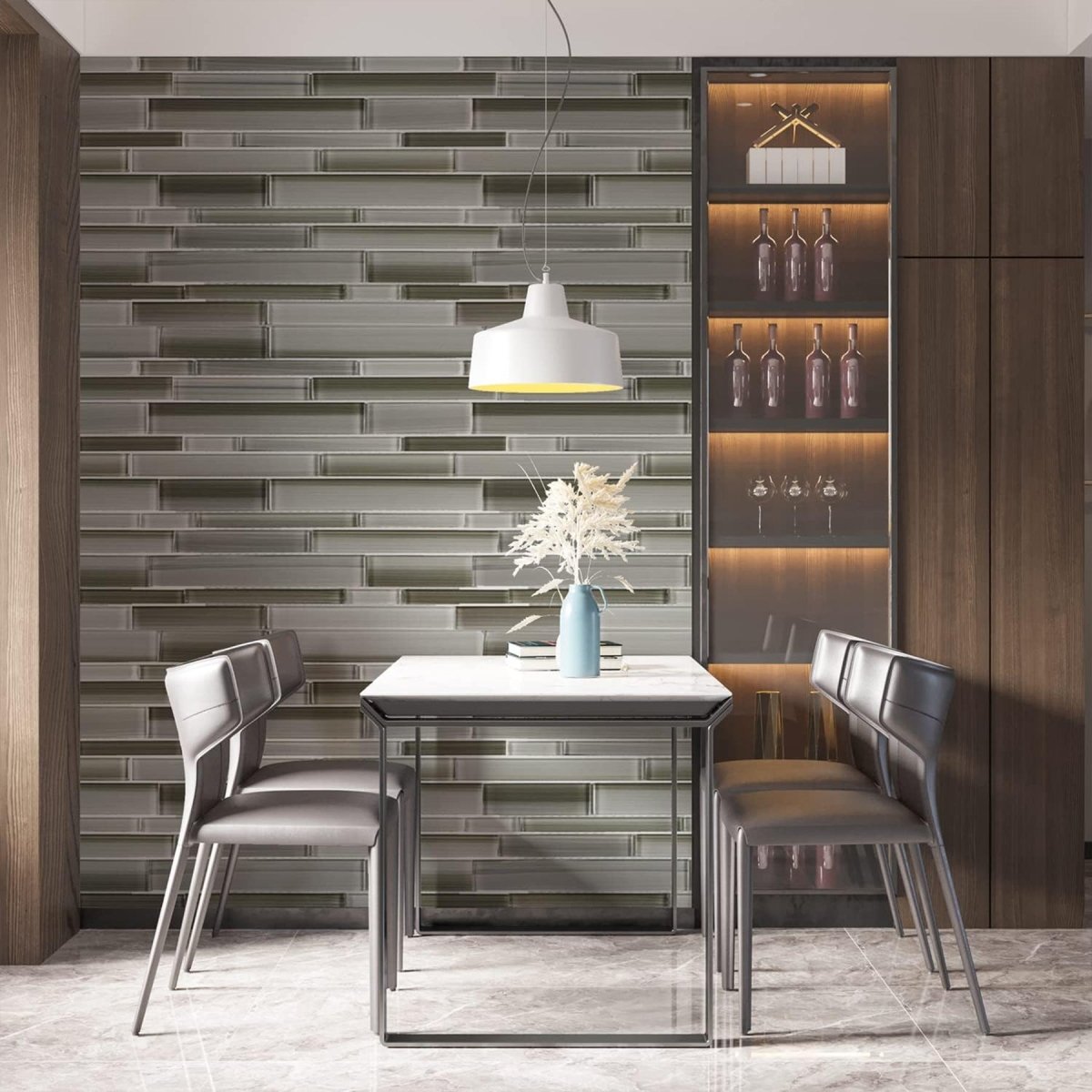 Fusion Clay Random Strip Glossy Glass Mosaic - BUILDMYPLACE