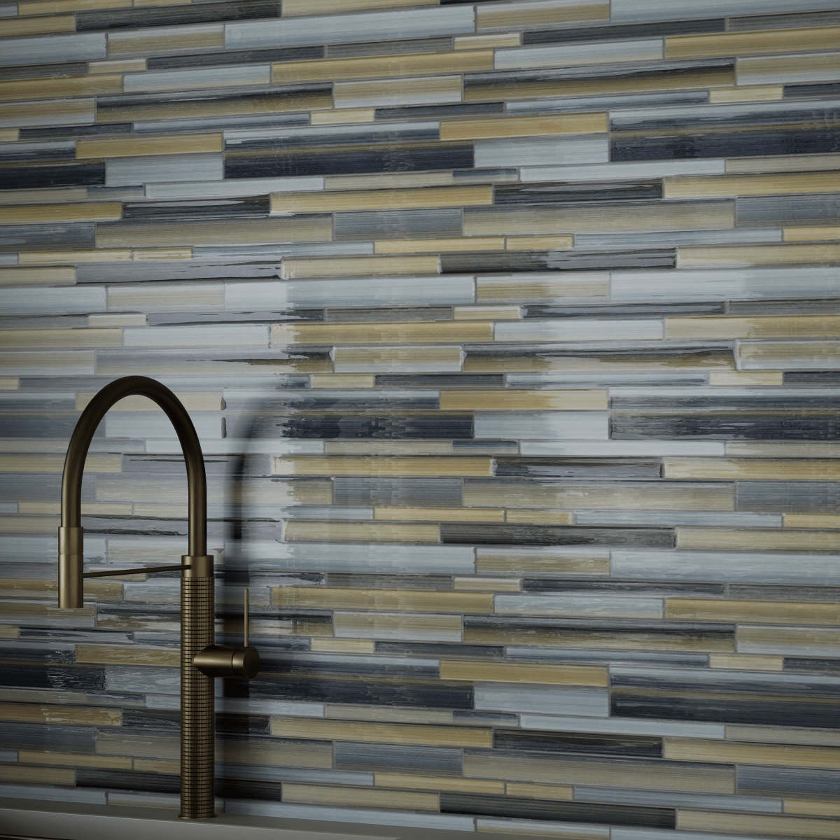 Fusion Oxide Random Strip Glossy Glass Mosaic - BUILDMYPLACE