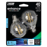 G25 Globe LED Light Bulbs, E26, Candelabra, Filament, Dimmable, Clear, Decorative Bulb, White, G161/2, 2 Pack - BUILDMYPLACE