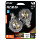 G25 Globe LED Light Bulbs, E26, Candelabra, Filament, Dimmable, Clear, Decorative Bulb, White, G161/2, 2 Pack - BUILDMYPLACE