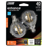 G25 Globe LED Light Bulbs, E26, Candelabra, Filament, Dimmable, Clear, Decorative Bulb, White, G161/2, 2 Pack - BUILDMYPLACE