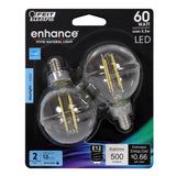 G25 Globe LED Light Bulbs, E26, Candelabra, Filament, Dimmable, Clear, Decorative Bulb, White, G161/2, 2 Pack - BUILDMYPLACE