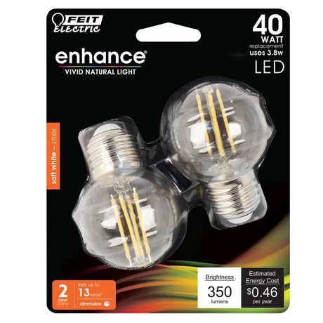 G25 Globe LED Lights Bulbs, E26, Filament, Dimmable, Decorative Bulb, G161/2, 2 Pack - BUILDMYPLACE