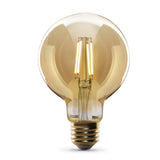 G25 Globe LED Original Vintage Light Bulb, 5 watts, Amber glass, Dimmable, 350 Lumen, 2100K, Decorative Bulb - BUILDMYPLACE