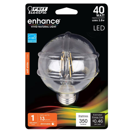 G25 LED Globe Light Bulbs, E26, Dimmable, Filament, Clear, White, bathroom Vanity Light Bulb, G161/2, 2 Pack - BUILDMYPLACE