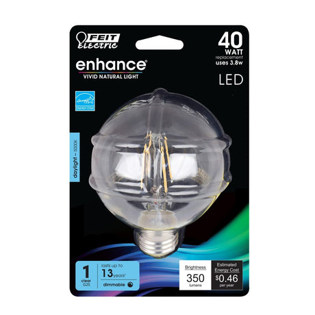 G25 LED Globe Light Bulbs, E26, Dimmable, Filament, Clear, White, bathroom Vanity Light Bulb, G161/2, 2 Pack - BUILDMYPLACE