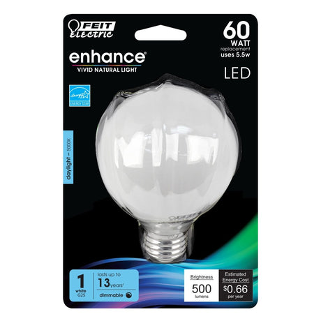 G25 LED Globe Light Bulbs, E26, Dimmable, Filament, Clear, White, bathroom Vanity Light Bulb, G161/2, 2 Pack - BUILDMYPLACE