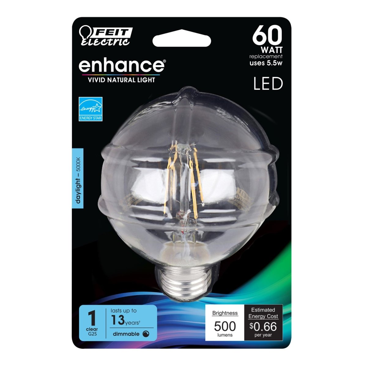 G25 LED Globe Light Bulbs, E26, Dimmable, Filament, Clear, White, bathroom Vanity Light Bulb, G161/2, 2 Pack - BUILDMYPLACE