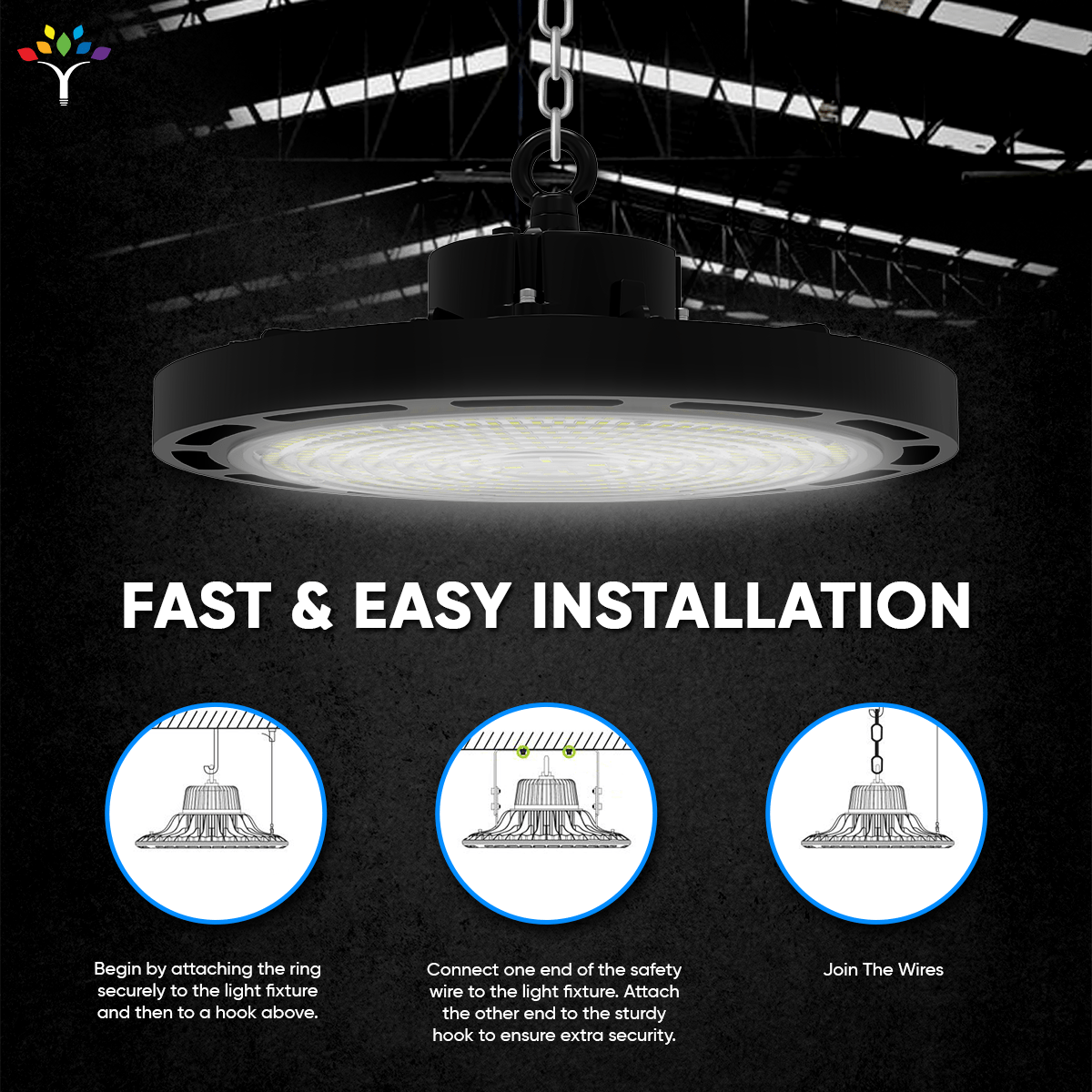 Gen13 150W UFO LED High Bay Light: 5700K, 22500LM, Dimmable, UL DLC Listed - Ideal for Warehouse, Commercial Shop, Workshop, Garage, Factory Lighting Fixture - BUILDMYPLACE