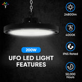 Gen13 UFO LED High Bay Light 200W 4000K 24,800LM AC100 - 277V IP65 UL DLC Listed 0 - 10V Dimmable - Industrial High Bay LED Lights - BUILDMYPLACE