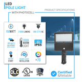 Gen14B LED Pole Light with Dusk to Dawn Photocell, 150W/120W/100W Wattage Adjustable, 3000K, 131 LM/W, Universal Mount, Bronze, AC120 - 277V, IP65 Waterproof, LED Parking Lot Lights - Outdoor Commercial Area Street Lighting - BUILDMYPLACE