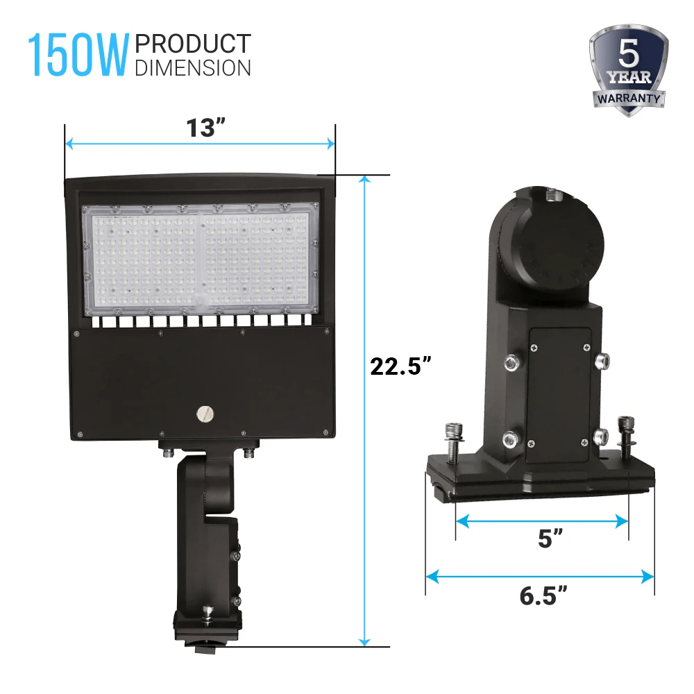 Gen14B LED Pole Light with Dusk to Dawn Photocell, 150W/120W/100W Wattage Adjustable, 3000K, 131 LM/W, Universal Mount, Bronze, AC120 - 277V, IP65 Waterproof, LED Parking Lot Lights - Outdoor Commercial Area Street Lighting - BUILDMYPLACE