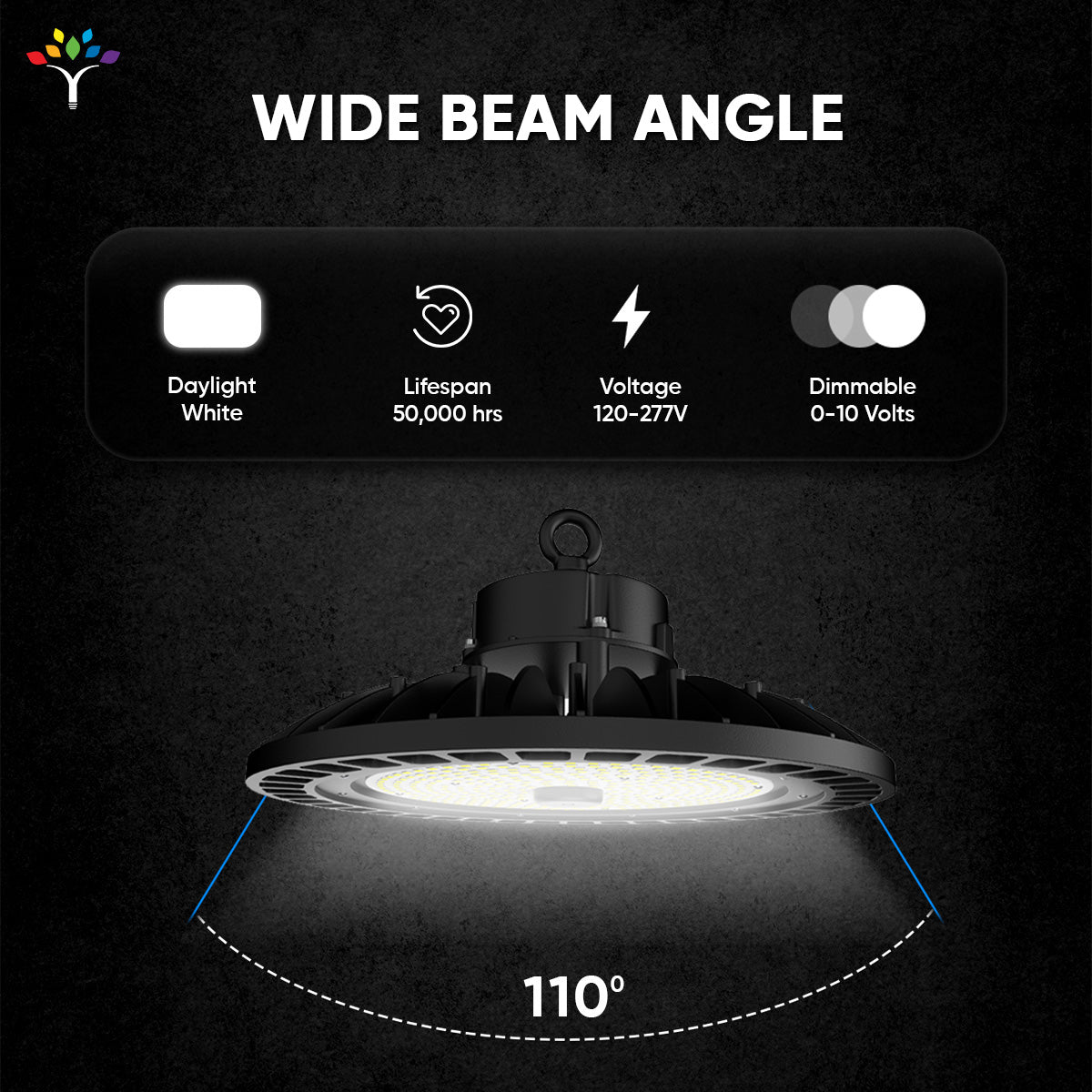 Gen23 UFO LED High Bay Light 150/120/100 Watt Adjustable, 5700K, 150LM/W - 155LM/W, AC277 - 480V High Voltage, IP65, UL, DLC Listed, 1 - 10V Dim, For Warehouse Barn Airport Workshop Garage Factory - BUILDMYPLACE