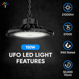 Gen23 UFO LED High Bay Light 150/120/100 Watt Adjustable, 5700K, 150LM/W - 155LM/W, AC277 - 480V High Voltage, IP65, UL, DLC Listed, 1 - 10V Dim, For Warehouse Barn Airport Workshop Garage Factory - BUILDMYPLACE