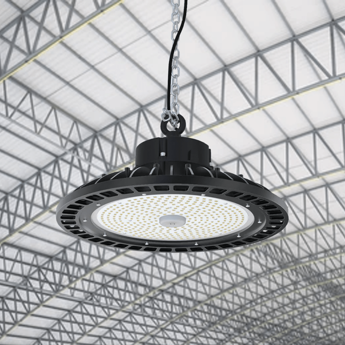 Gen23 UFO LED High Bay Light 150/120/100 Watt Adjustable, 5700K, 150LM/W - 155LM/W, AC277 - 480V High Voltage, IP65, UL, DLC Listed, 1 - 10V Dim, For Warehouse Barn Airport Workshop Garage Factory - BUILDMYPLACE