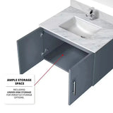 Geneva Dark Grey Bathroom Floating Bathroom Vanity With Undermount Ceramic Sink With White Carrara Marble Top