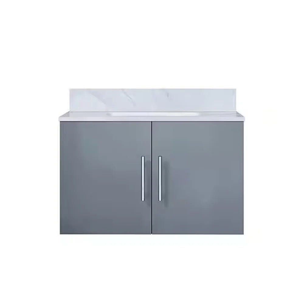 Geneva 30 In. Floating / Wall Mounted Dark Grey Bathroom Vanity With Single Undermount Ceramic Sink, White Carrara Marble Top - BUILDMYPLACE