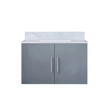 Geneva 30 In. Floating / Wall Mounted Dark Grey Bathroom Vanity With Single Undermount Ceramic Sink, White Carrara Marble Top - BUILDMYPLACE