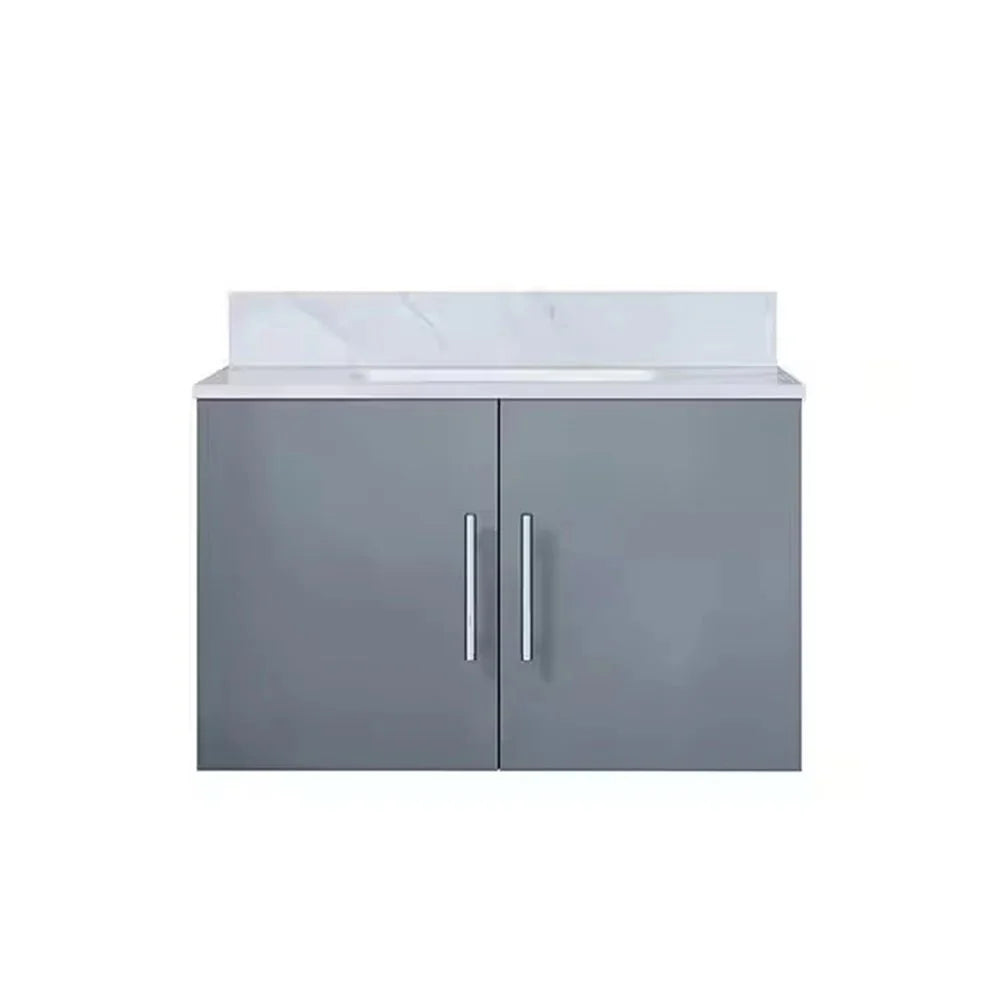 Geneva Dark Grey Bathroom Floating Bathroom Vanity With Undermount Ceramic Sink With White Carrara Marble Top