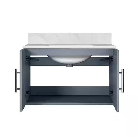 Geneva 30 In. Floating / Wall Mounted Dark Grey Bathroom Vanity With Single Undermount Ceramic Sink, White Carrara Marble Top - BUILDMYPLACE