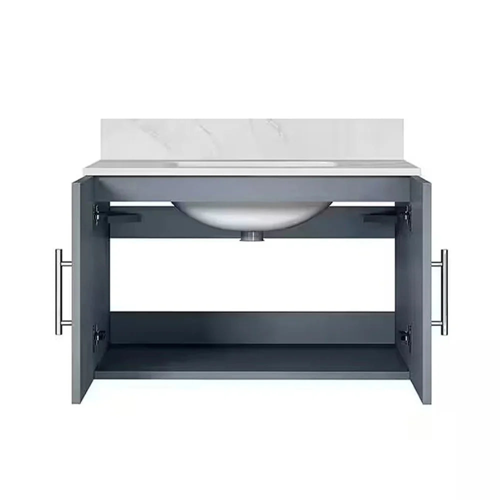 Geneva Dark Grey Bathroom Floating Bathroom Vanity With Undermount Ceramic Sink With White Carrara Marble Top