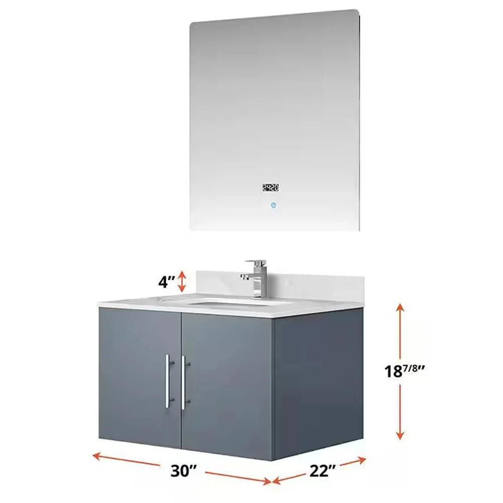 Geneva Dark Grey Bathroom Floating Bathroom Vanity With Undermount Ceramic Sink With White Carrara Marble Top