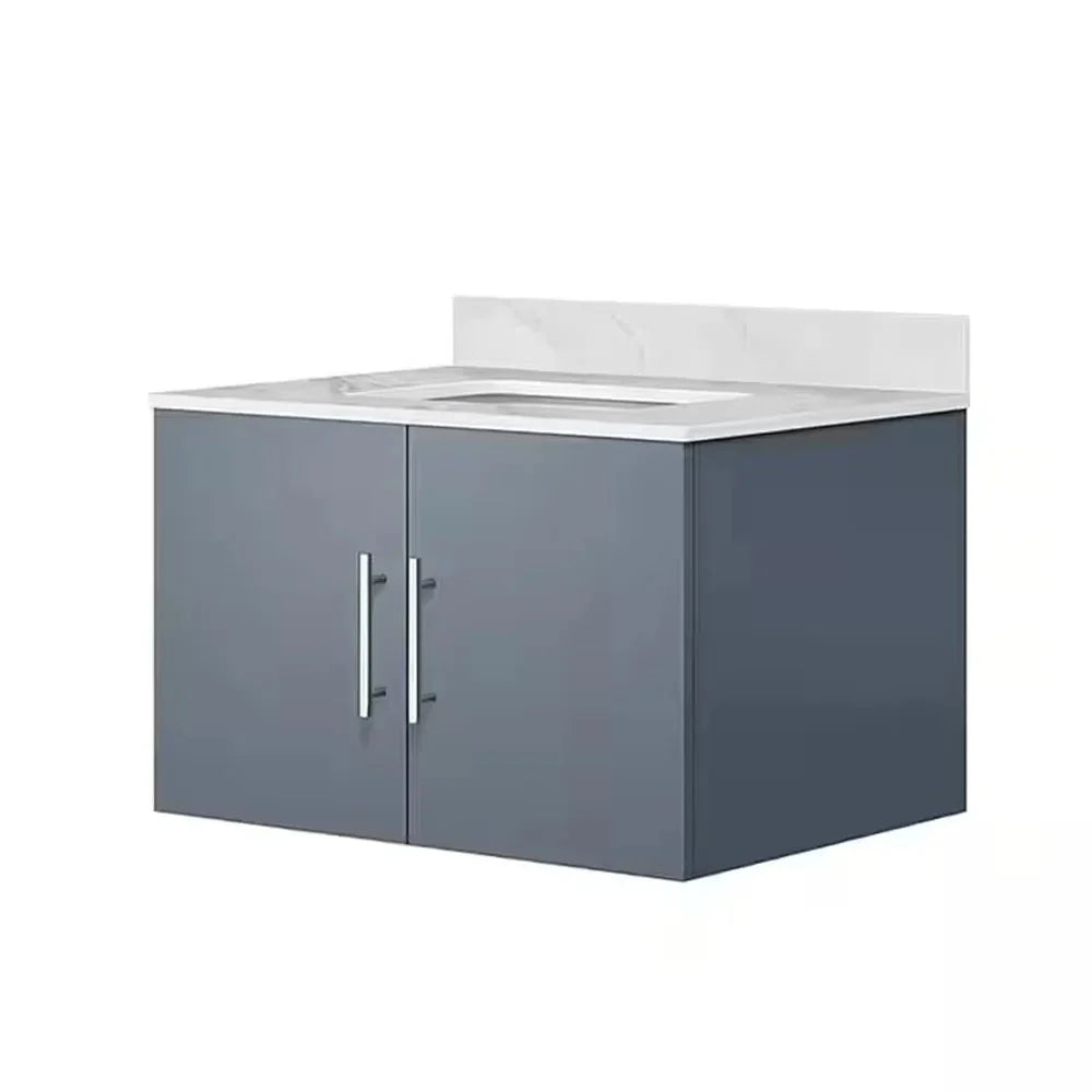 Geneva Dark Grey Bathroom Floating Bathroom Vanity With Undermount Ceramic Sink With White Carrara Marble Top