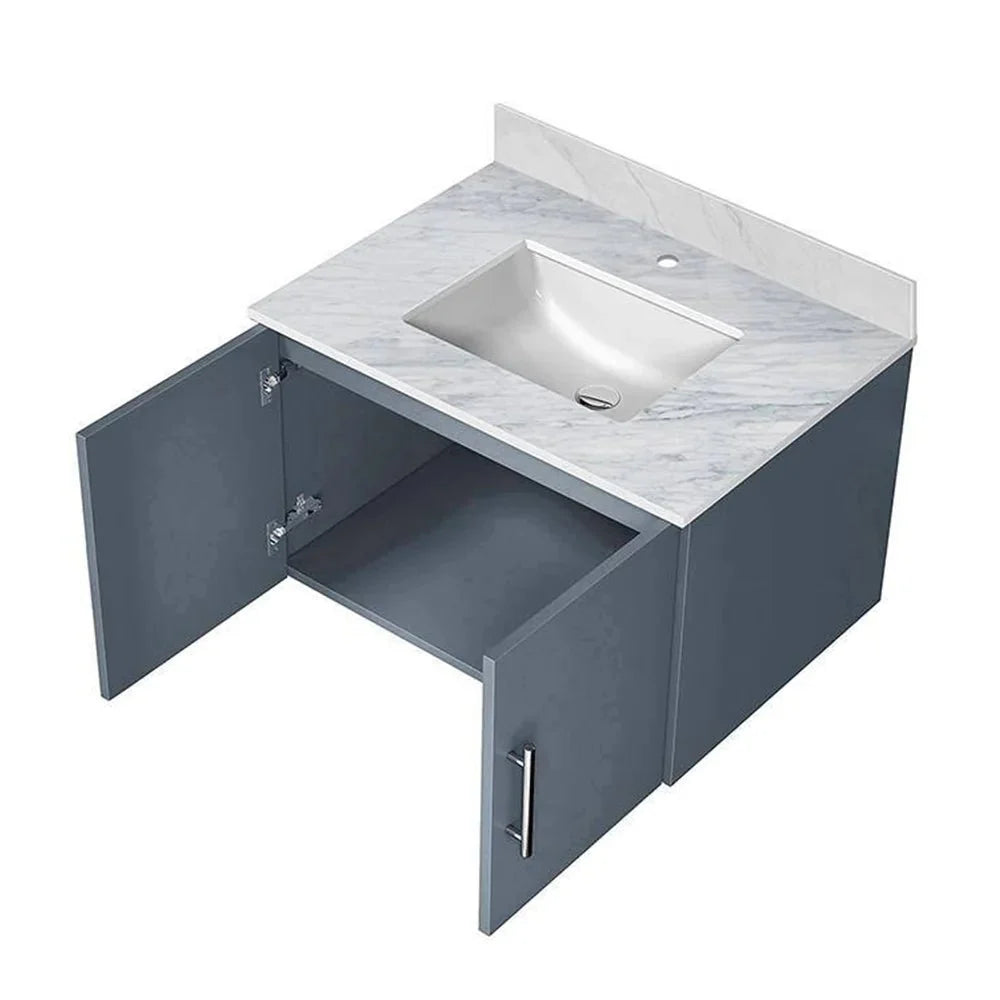 Geneva Dark Grey Bathroom Floating Bathroom Vanity With Undermount Ceramic Sink With White Carrara Marble Top