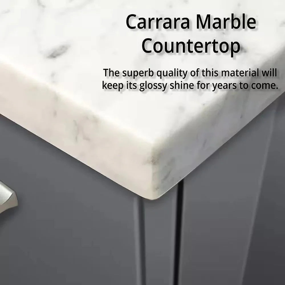 Geneva Dark Grey Bathroom Floating Bathroom Vanity With Undermount Ceramic Sink With White Carrara Marble Top