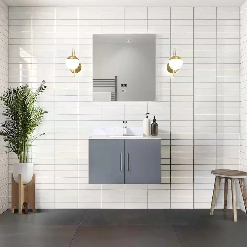 Geneva Dark Grey Bathroom Floating Bathroom Vanity With Undermount Ceramic Sink With White Carrara Marble Top