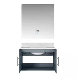 Geneva 30 In. Floating / Wall Mounted Dark Grey Bathroom Vanity With Undermount Ceramic Sink, White Carrara Marble Top & 30 In. LED Mirror - BUILDMYPLACE