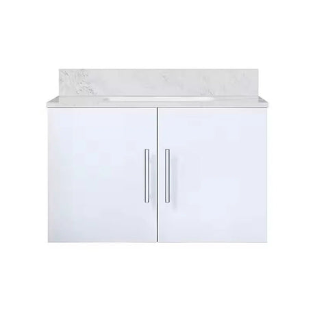 Geneva 30 In. Floating / Wall Mounted Glossy White Bathroom Vanity With Single Undermount Ceramic Sink, White Carrara Marble Top - BUILDMYPLACE