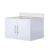 Geneva 30 In. Floating / Wall Mounted Glossy White Bathroom Vanity With Single Undermount Ceramic Sink, White Carrara Marble Top - BUILDMYPLACE